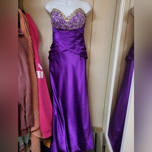 Strapless Purple Evening Dress with Gold Accents